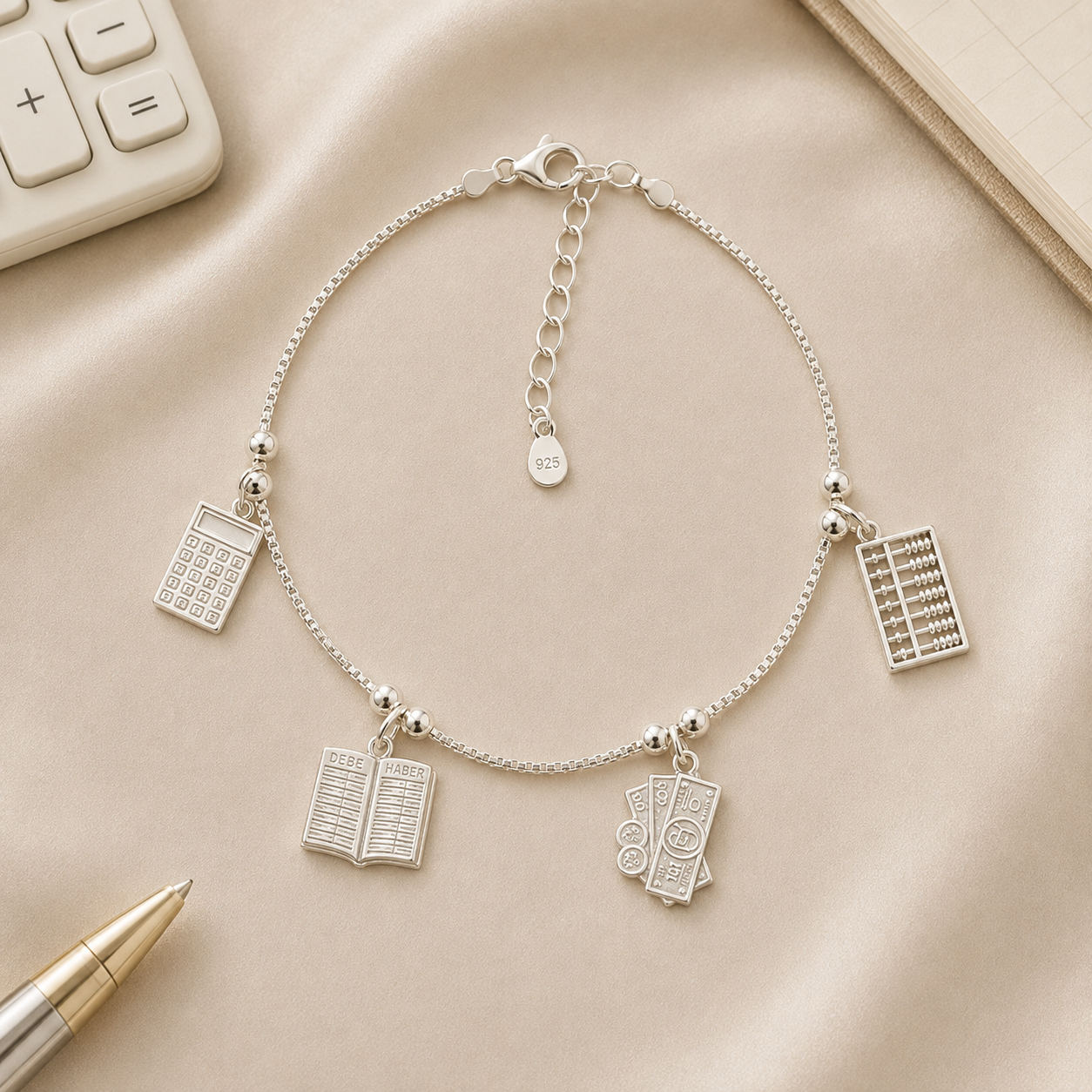 Pulsera Contadora de Plata 925 con Dijes – Balance