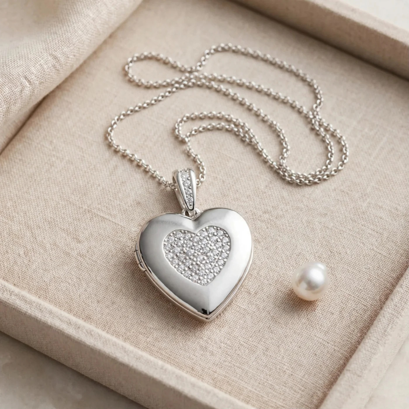 Collar Relicario Corazón de Plata 925 con Circonias – Memoria
